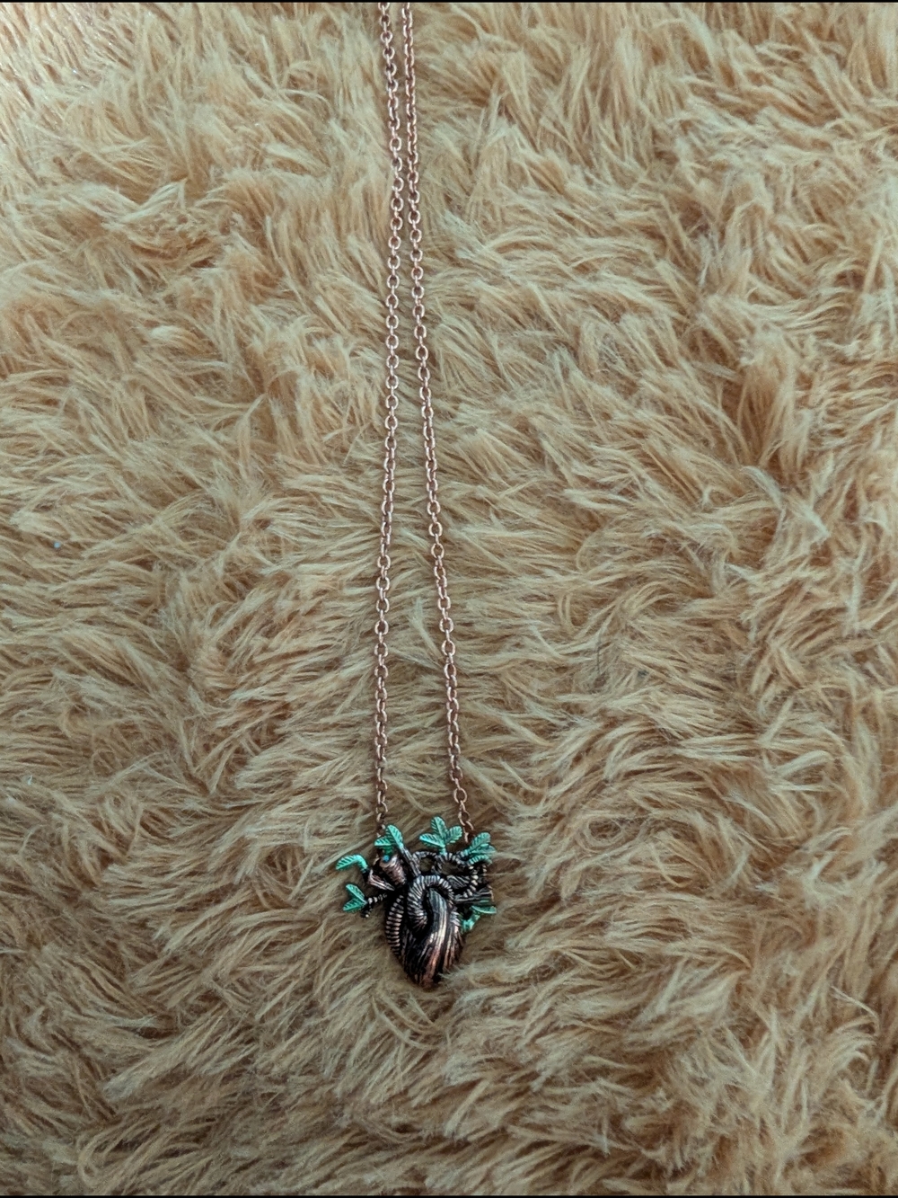 Haunted ! Green & Rose Gold Heart Vine Pendant Necklace - Women Jewelry